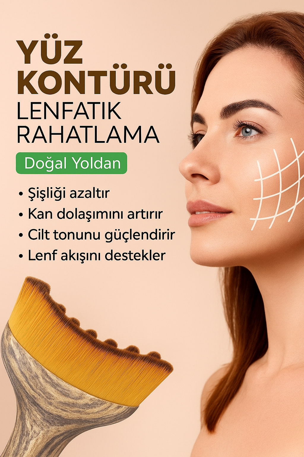 Doğal Bitki Lifli Lenf Masajı ve Yüz Şekillendirici Fırça